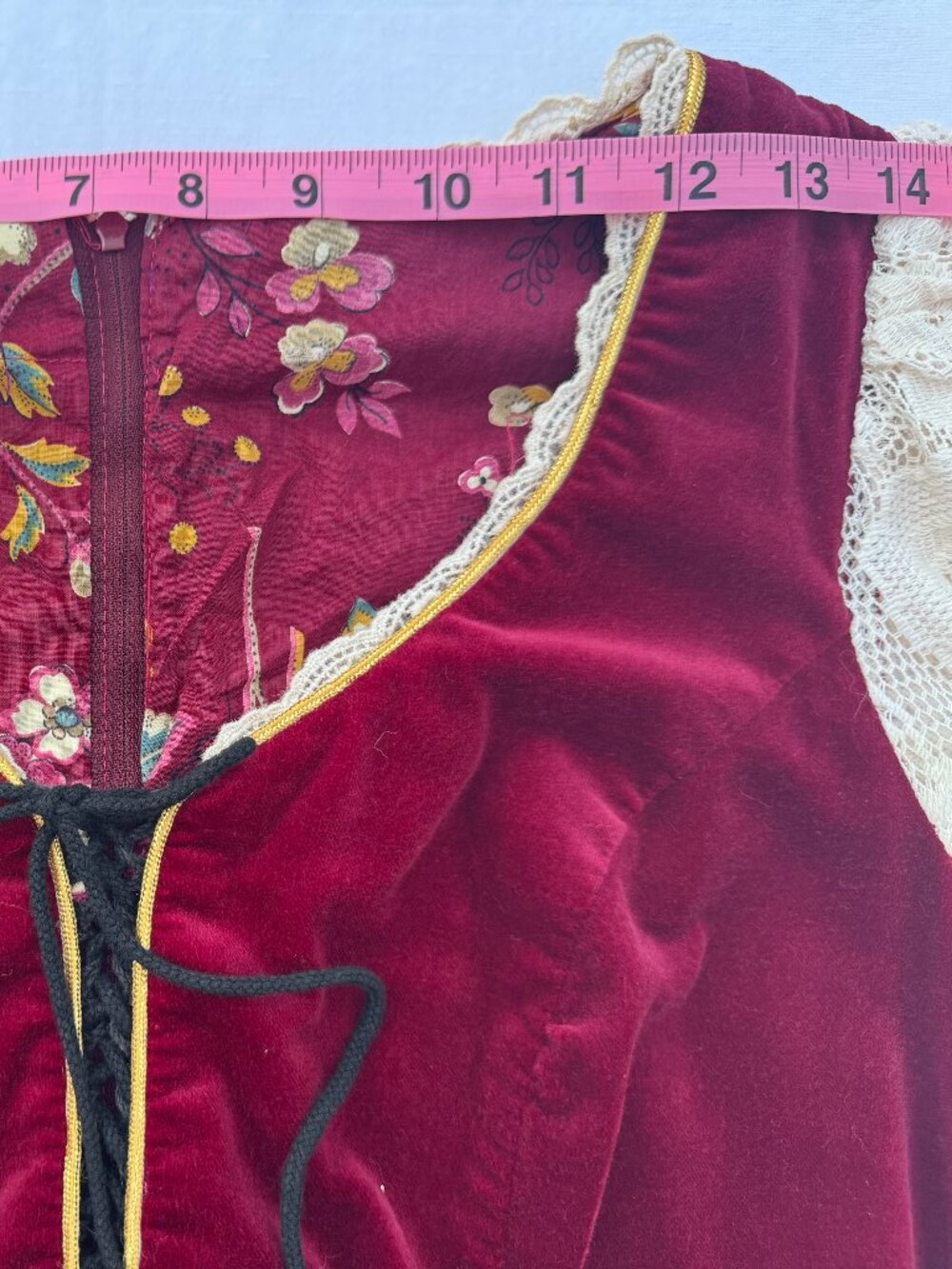 Vintage 1970's GUNNE SAX Jessica Burgundy Floral Maxi Dress HTF Size 13 REPAIRED - Picture 9 of 16